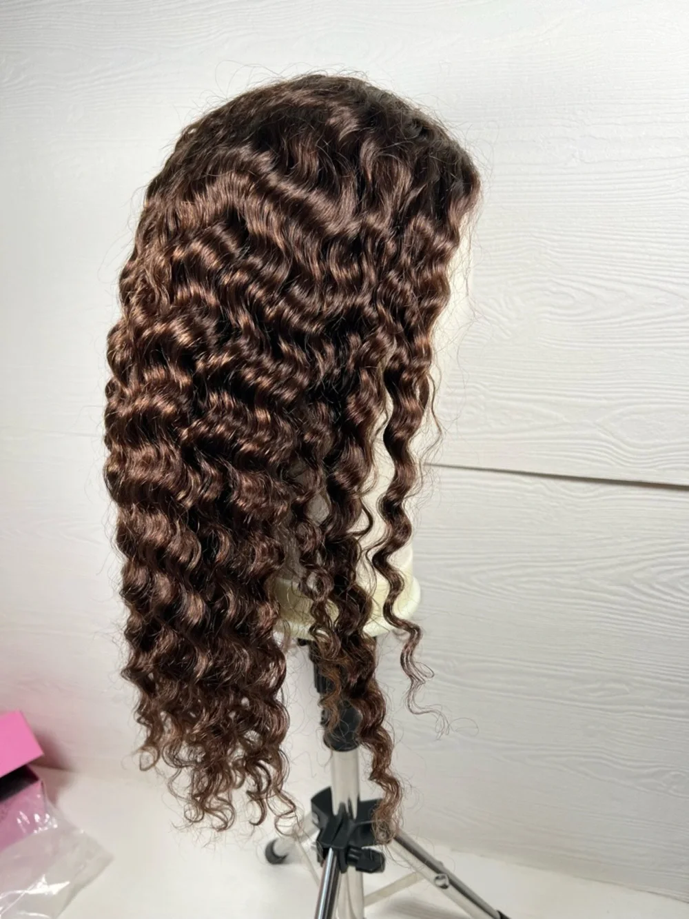 Chocolate Brown Deep Wave Human Hair Glueless 20 Inch Wig